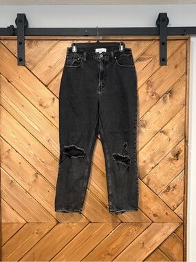 Abercrombie & Fitch Black Washed Ultra High Rise Ankle Straight Jeans Distressed